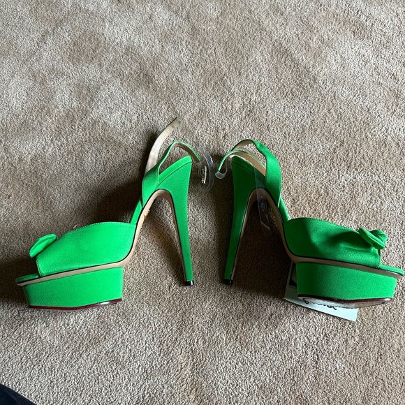 Charlotte Olympia Gren Satin Serena Bow PVC Ankle Strap Platform Sandals Size 39 - Picture 5 of 8